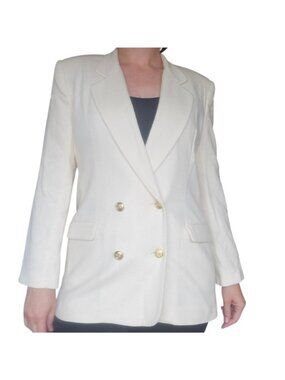 Vintage Private Concepts Off White Double Breasted Wool Blazer Women's Size 12